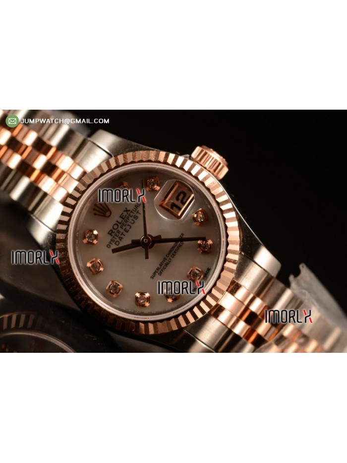 DateJust Oyster Perpetual 26 BP Top Quality White Dial Diamonds Markers on RG Bracelet Swiss ETA 2671