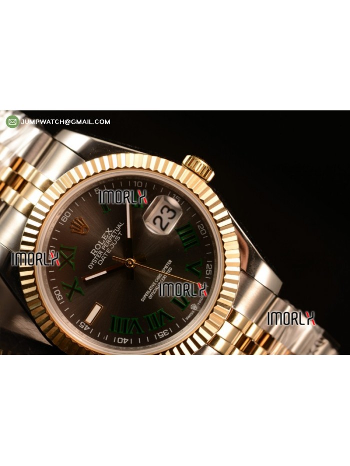 DateJust 41 126303 Best Edition YG Wrapped Grey Dial Green Roman Markers on SS/RG Jubilee Bracelet A2836
