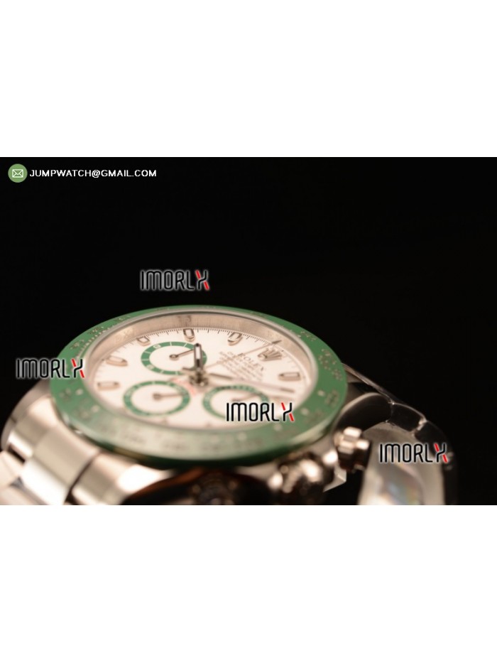 Daytona Green Ceramic Bezel SS/White Dial Stick Marker A7750 @ 6