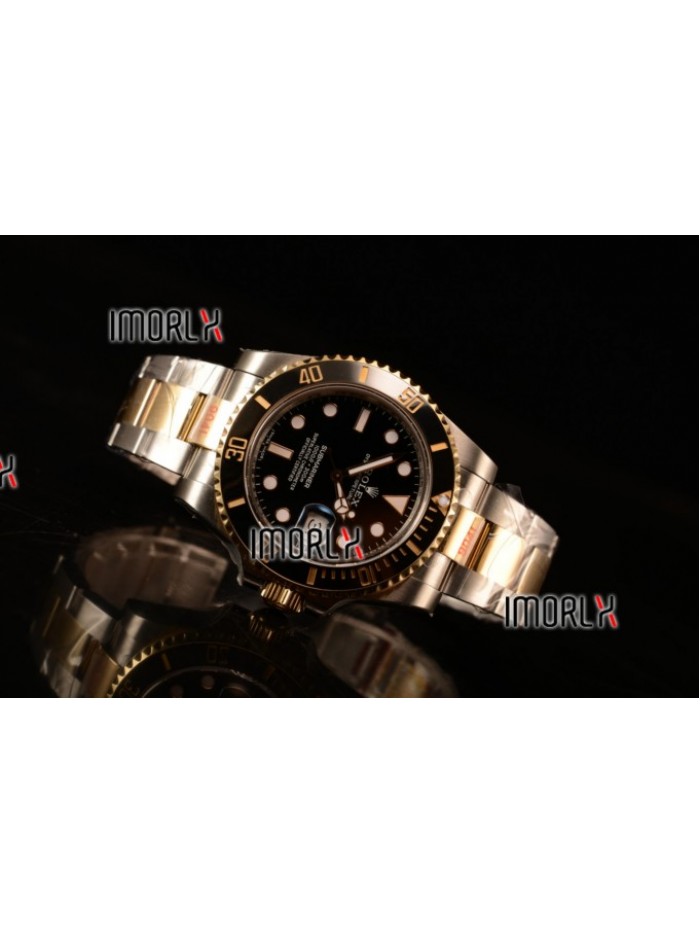 Top Quality Rolex Submariner Two Tone Case Black Dial Dots Markers Two Tone Bracelet 116613BK