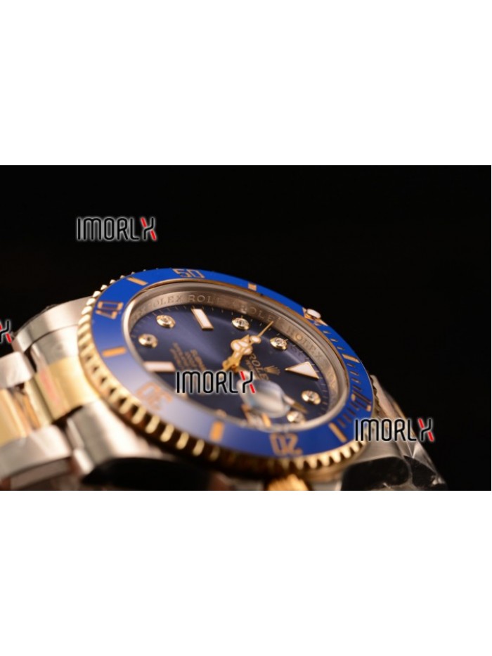 Top Quality Rolex Submariner Two Tone Case Blue Dial Diamond Markers Two Tone Bracelet 116613BL