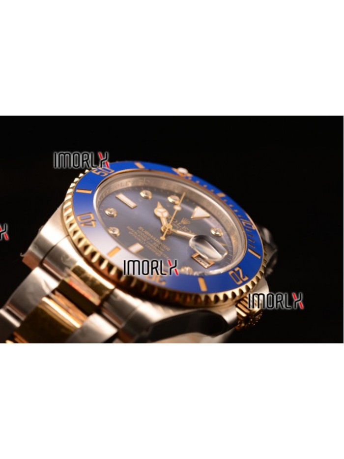 Top Quality Rolex Submariner Two Tone Case Blue Dial Diamond Markers Two Tone Bracelet 116613BL