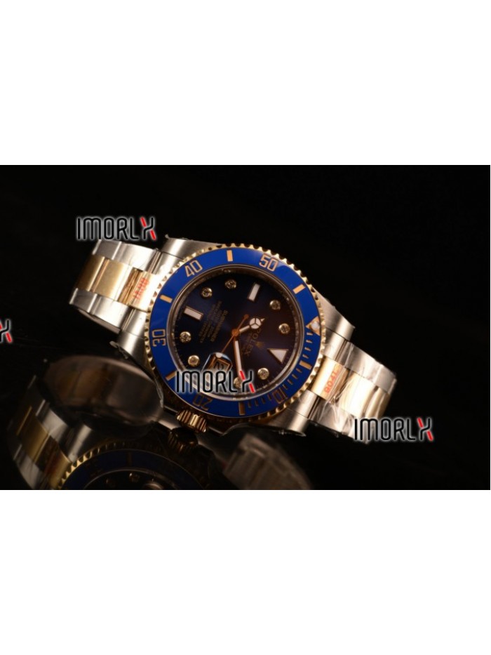 Top Quality Rolex Submariner Two Tone Case Blue Dial Diamond Markers Two Tone Bracelet 116613BL
