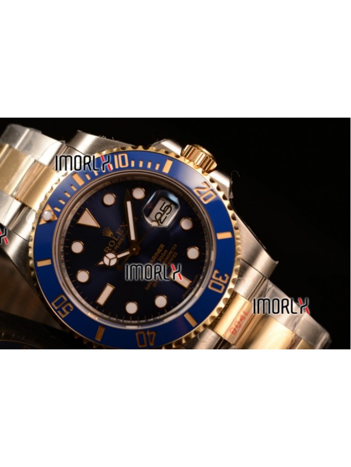 Top Quality Rolex Submariner Two Tone Case Black Dial Dots Markers Two Tone Bracelet 116613BLD