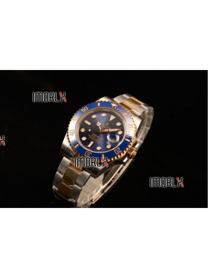 Top Quality Rolex Submariner Two Tone Case Black Dial Dots Markers Two Tone Bracelet 116613BLD