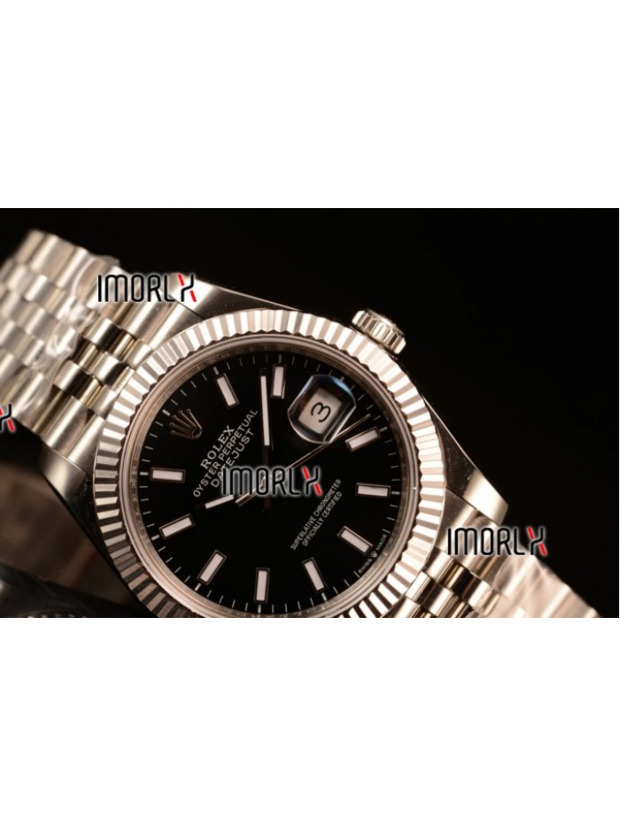 Rolex Datejust 37mm Swiss ETA 2836 Automatic Steel Case with Jubilee Steel Bezel Black Dial Stick Steel Bracelet