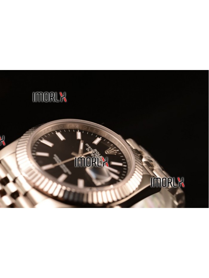 Rolex Datejust 37mm Swiss ETA 2836 Automatic Steel Case with Jubilee Steel Bezel Black Dial Stick Steel Bracelet