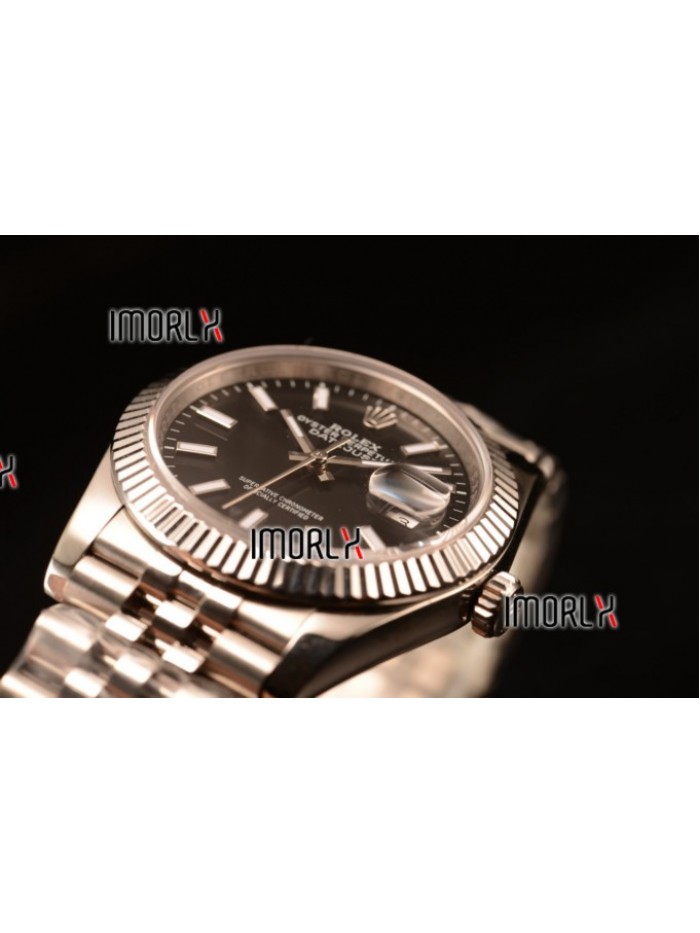 Rolex Datejust 37mm Swiss ETA 2836 Automatic Steel Case with Jubilee Steel Bezel Black Dial Stick Steel Bracelet