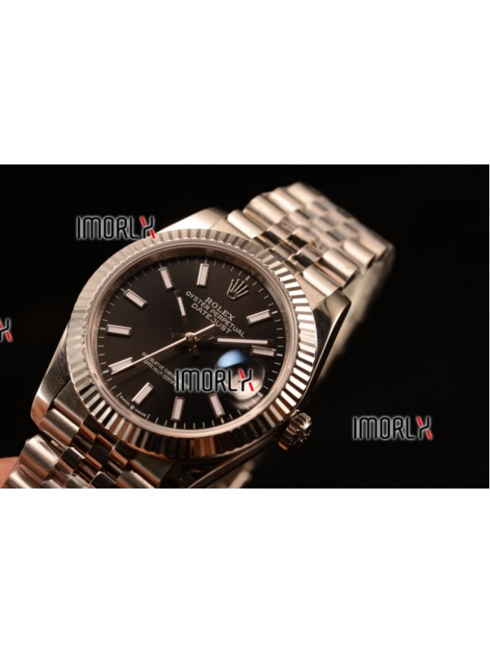 Rolex Datejust 37mm Swiss ETA 2836 Automatic Steel Case with Jubilee Steel Bezel Black Dial Stick Steel Bracelet