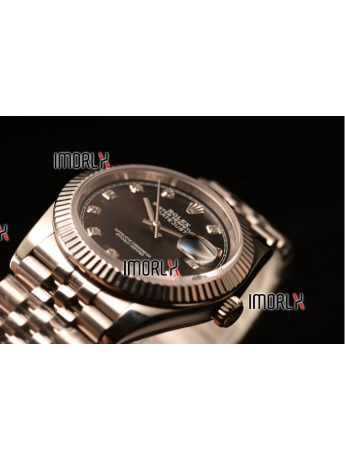 Rolex Datejust 37mm Swiss ETA 2836 Automatic Steel Case with Jubilee Steel Bezel Black Dial Diamond Steel Bracelet