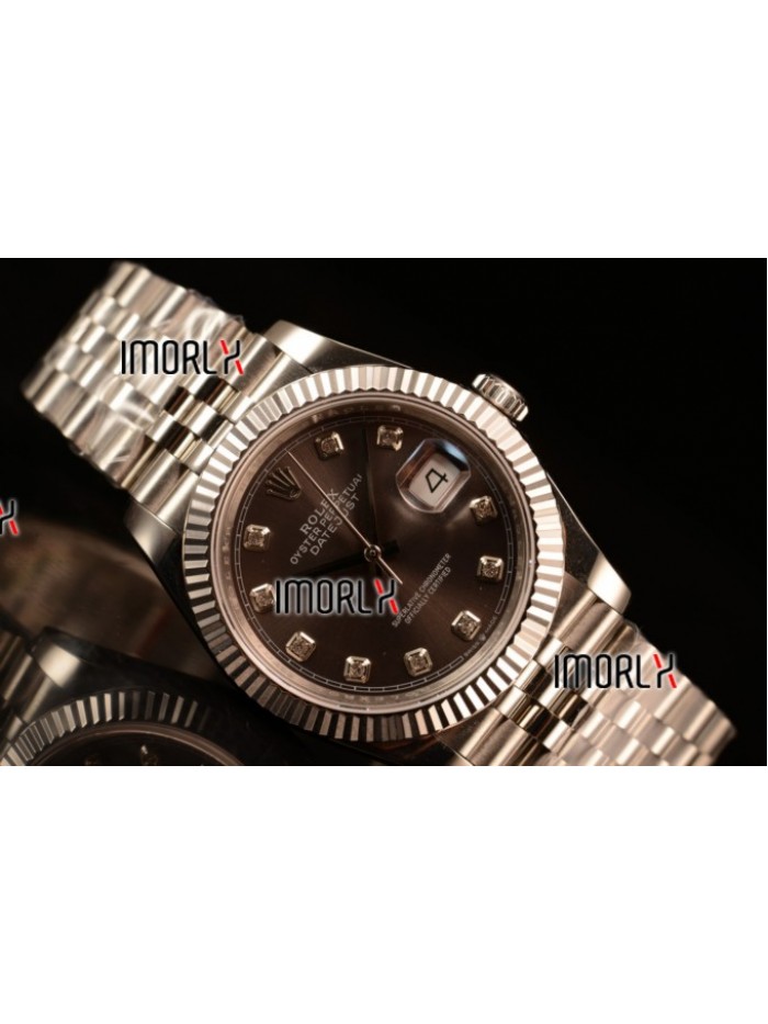 Rolex Datejust 37mm Swiss ETA 2836 Automatic Steel Case with Jubilee Steel Bezel Grey Dial Diamonds Steel Bracelet