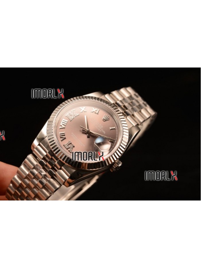 Rolex Datejust 37mm Swiss ETA 2836 Automatic Steel Case with Jubilee Steel Bezel Pink Dial Diamond Roman Steel Bracelet