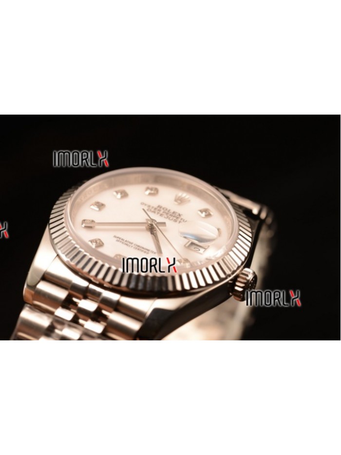 Rolex Datejust 37mm Swiss ETA 2836 Automatic Steel Case with Jubilee Steel Bezel White MOP Dial Diamond Steel Bracelet