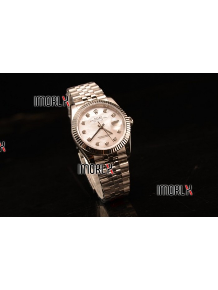 Rolex Datejust 37mm Swiss ETA 2836 Automatic Steel Case with Jubilee Steel Bezel White MOP Dial Diamond Steel Bracelet