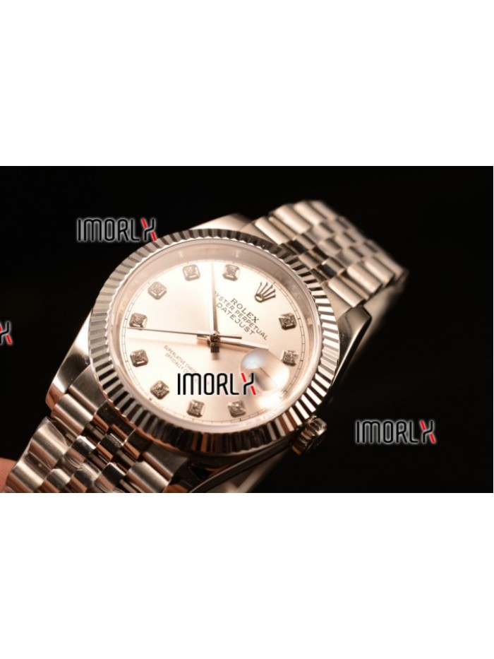 Rolex Datejust 37mm Swiss ETA 2836 Automatic Steel Case with Jubilee Steel Bezel Sliver Dial Diamond Steel Bracelet