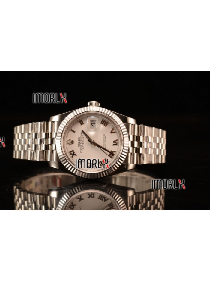 Rolex Datejust 37mm Swiss ETA 2836 Automatic Steel Case with Jubilee Steel Bezel White Dial Roman Steel Bracelet