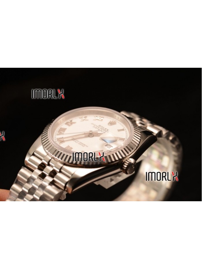 Rolex Datejust 37mm Swiss ETA 2836 Automatic Steel Case with Jubilee Steel Bezel White Dial Roman Steel Bracelet