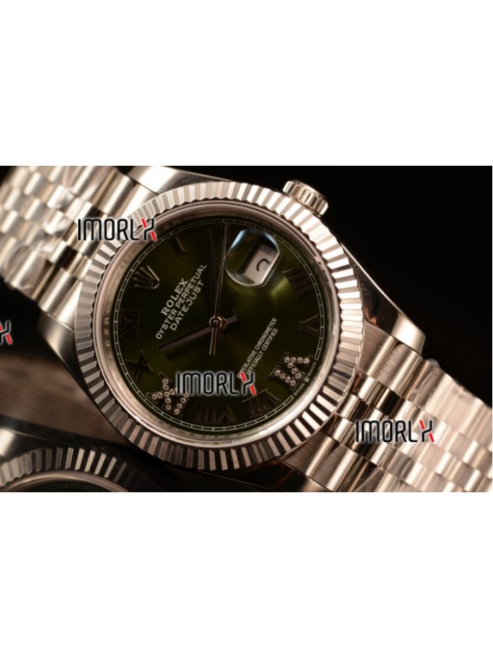 Rolex Datejust 37mm Swiss ETA 2836 Automatic Steel Case with Jubilee Steel Bezel Green Dial Roman Steel Bracelet