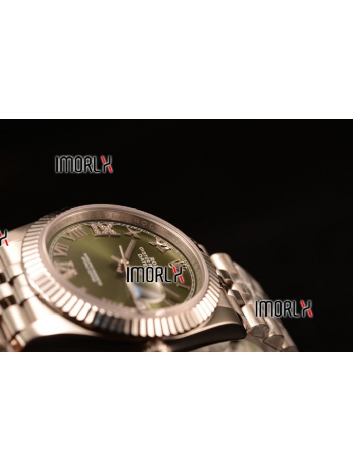 Rolex Datejust 37mm Swiss ETA 2836 Automatic Steel Case with Jubilee Steel Bezel Green Dial Roman Steel Bracelet