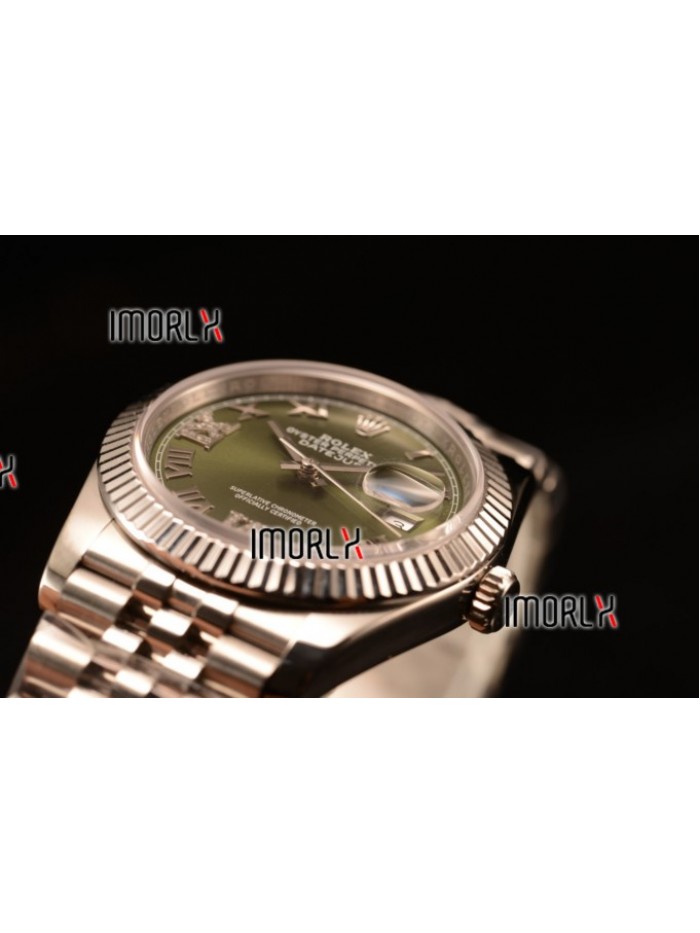 Rolex Datejust 37mm Swiss ETA 2836 Automatic Steel Case with Jubilee Steel Bezel Green Dial Roman Steel Bracelet