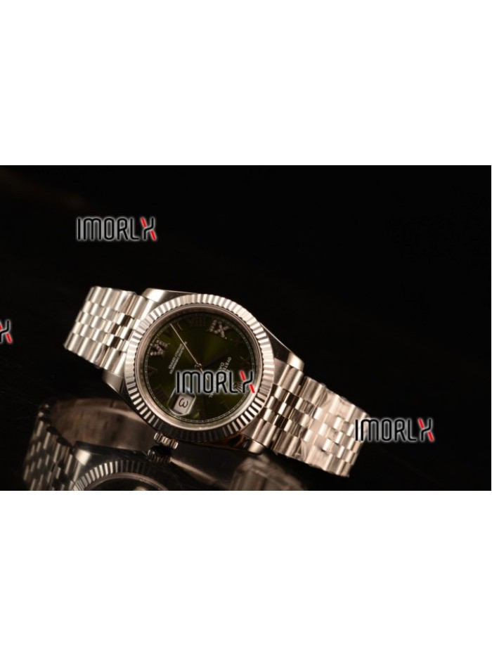 Rolex Datejust 37mm Swiss ETA 2836 Automatic Steel Case with Jubilee Steel Bezel Green Dial Roman Steel Bracelet