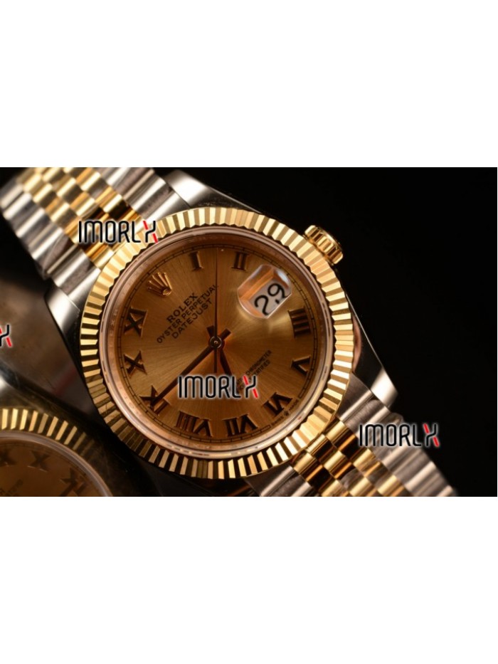 Rolex Datejust 37mm Swiss ETA 2836 Automatic Two Tone with Gold Dial and Roman Markers