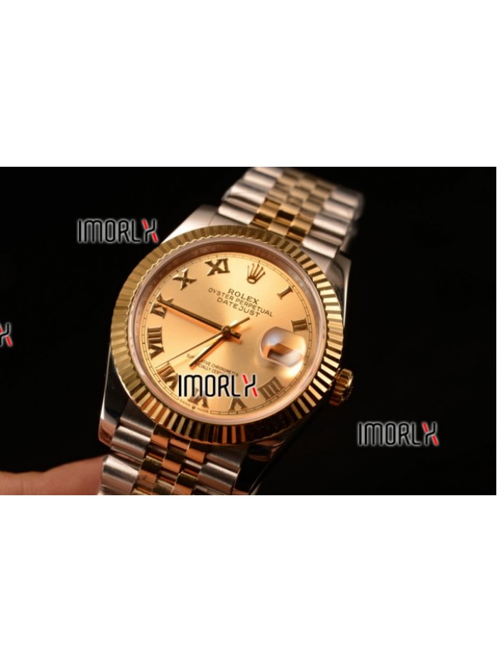 Rolex Datejust 37mm Swiss ETA 2836 Automatic Two Tone with Gold Dial and Roman Markers