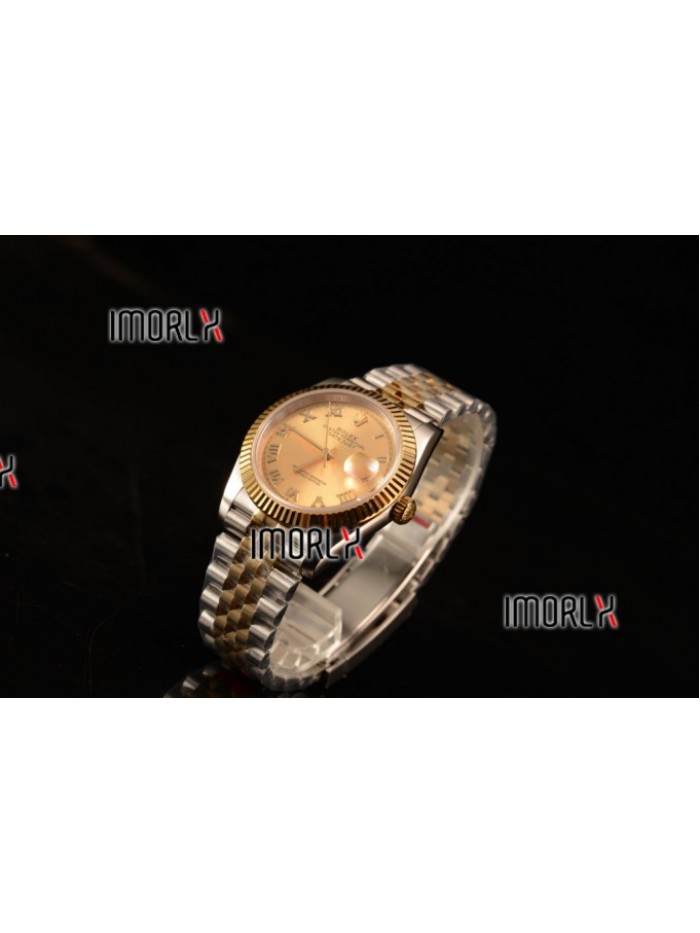 Rolex Datejust 37mm Swiss ETA 2836 Automatic Two Tone with Gold Dial and Roman Markers