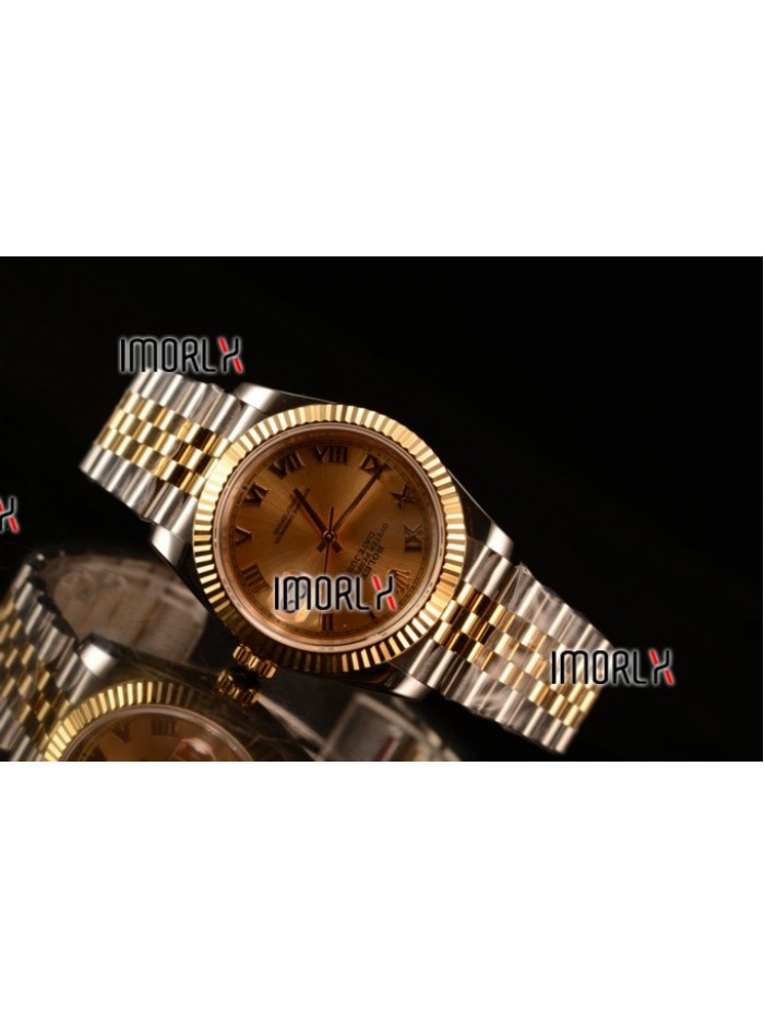 Rolex Datejust 37mm Swiss ETA 2836 Automatic Two Tone with Gold Dial and Roman Markers