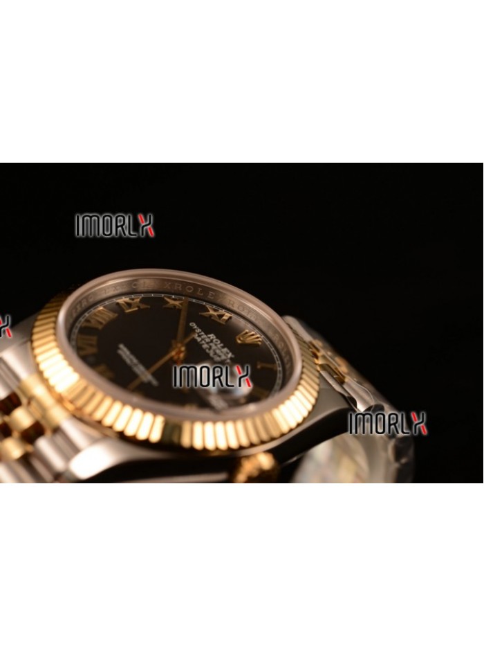 Rolex Datejust 37mm Swiss ETA 2836 Automatic Two Tone with Black Dial and Roman Markers