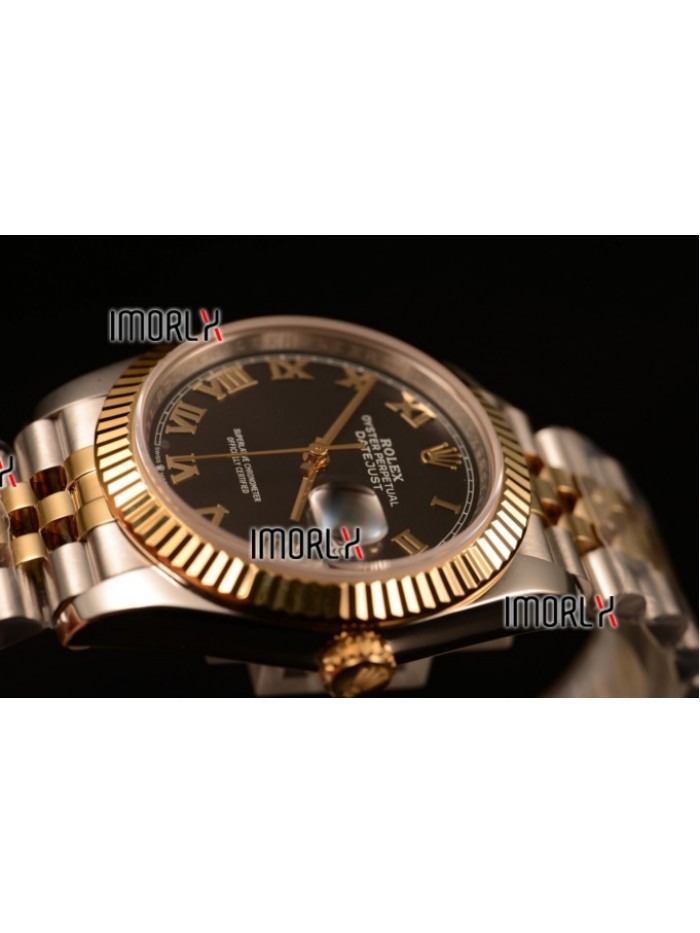 Rolex Datejust 37mm Swiss ETA 2836 Automatic Two Tone with Black Dial and Roman Markers