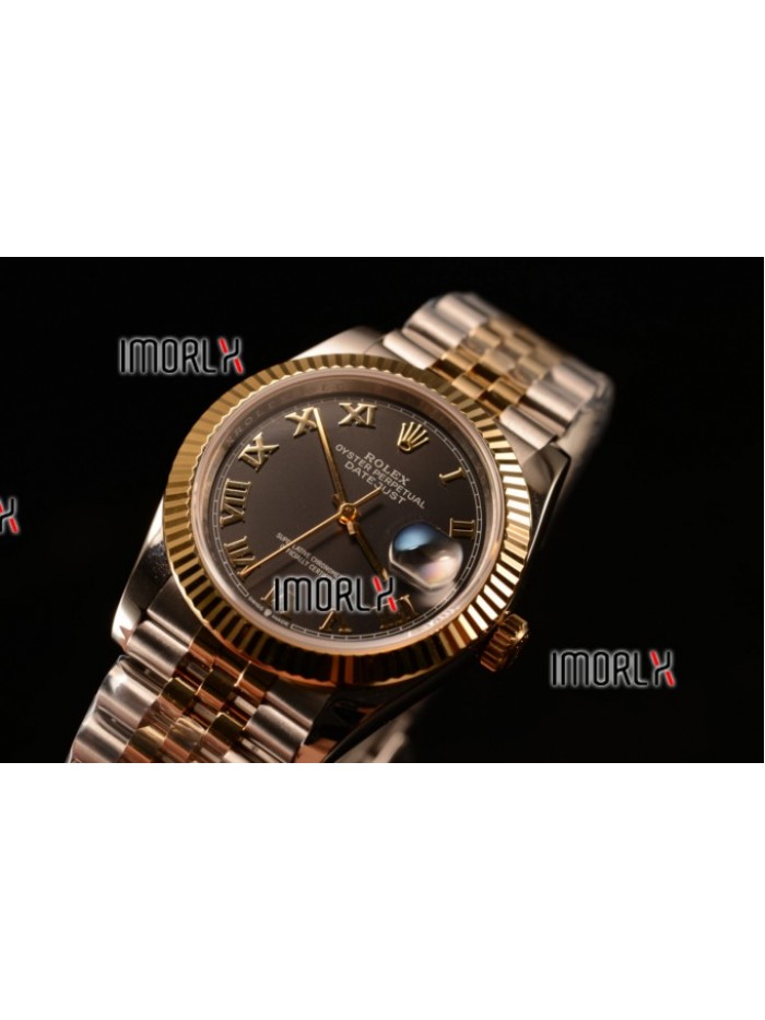 Rolex Datejust 37mm Swiss ETA 2836 Automatic Two Tone with Black Dial and Roman Markers
