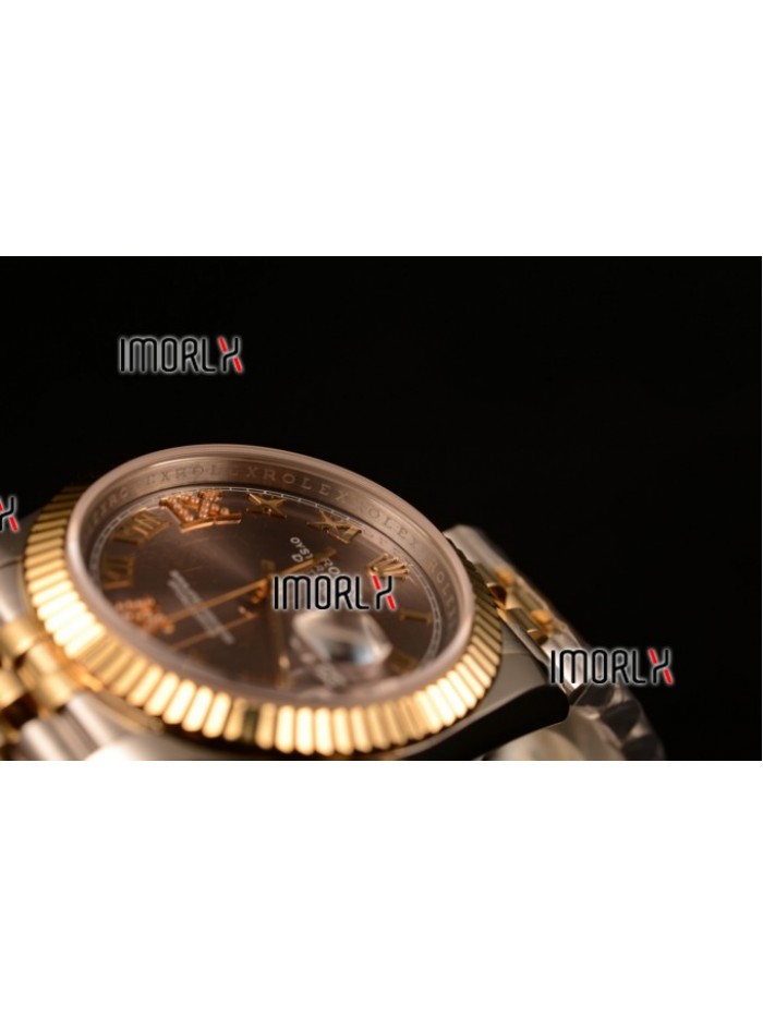 Rolex Datejust 37mm Swiss ETA 2836 Automatic Two Tone with Pink Dial and Roman Markers