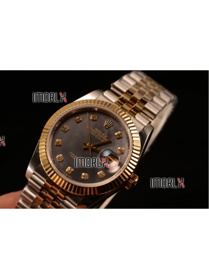 Rolex Datejust 37mm Swiss ETA 2836 Automatic Two Tone with Gold Dial and Roman Diamonds Markers