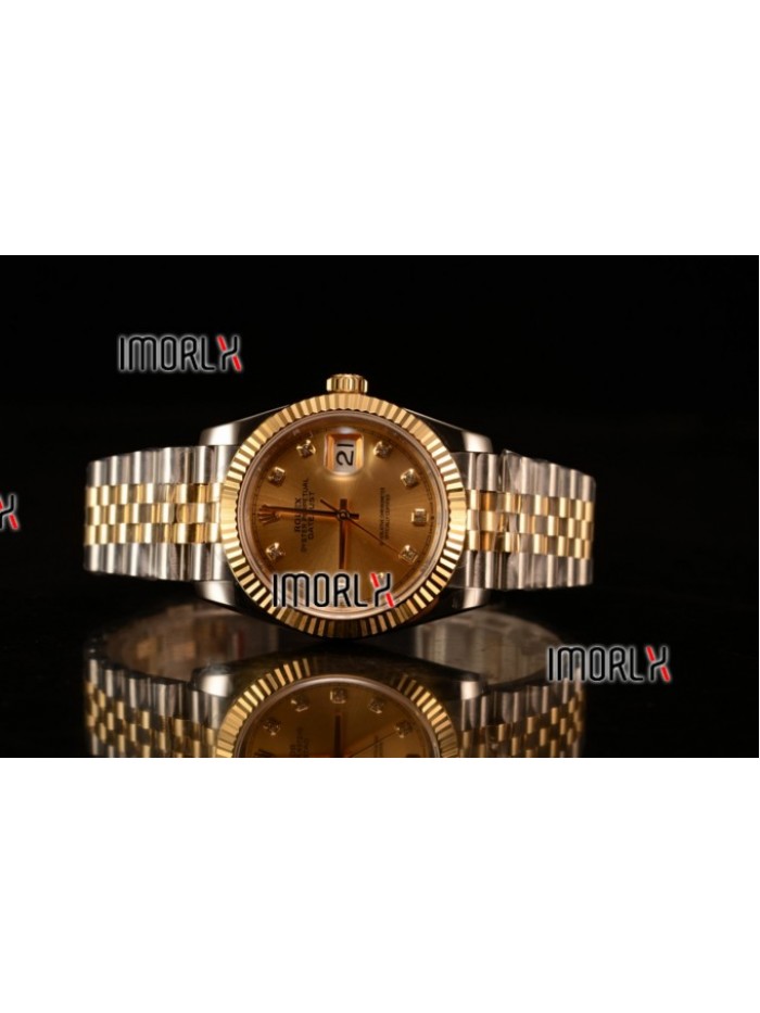 Rolex Datejust 37mm Swiss ETA 2836 Automatic Two Tone with Gold Dial and Diamonds Markers