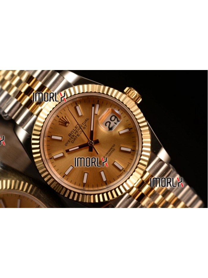 Rolex Datejust 37mm Swiss ETA 2836 Automatic Two Tone with Gold Dial and Stick Markers