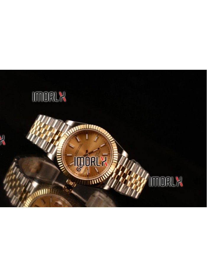 Rolex Datejust 37mm Swiss ETA 2836 Automatic Two Tone with Gold Dial and Stick Markers