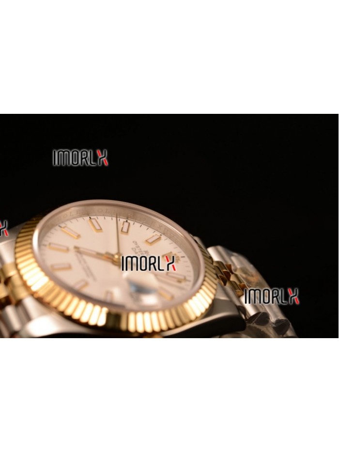 Rolex Datejust 37mm Swiss ETA 2836 Automatic Two Tone with White Dial and Stick Markers