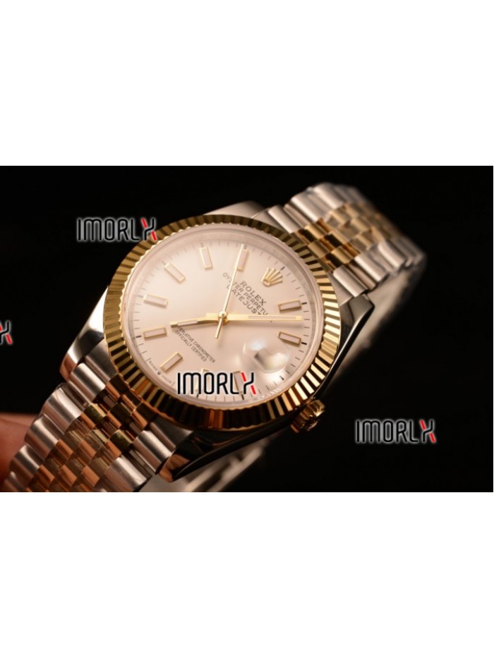 Rolex Datejust 37mm Swiss ETA 2836 Automatic Two Tone with White Dial and Stick Markers