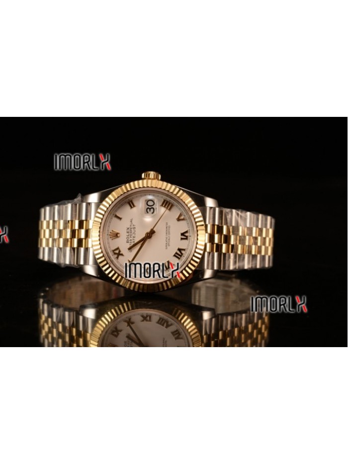 Rolex Datejust 37mm Swiss ETA 2836 Automatic Two Tone with White Dial and Roman Markers