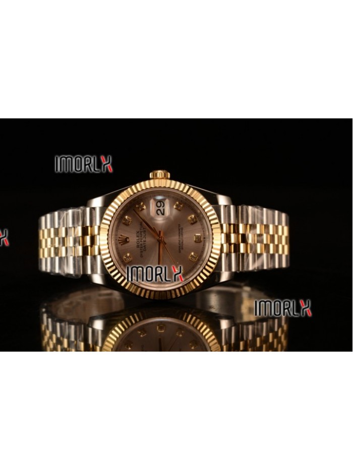 Rolex Datejust 37mm Swiss ETA 2836 Automatic Two Tone with Sliver Dial and Diamonds Markers