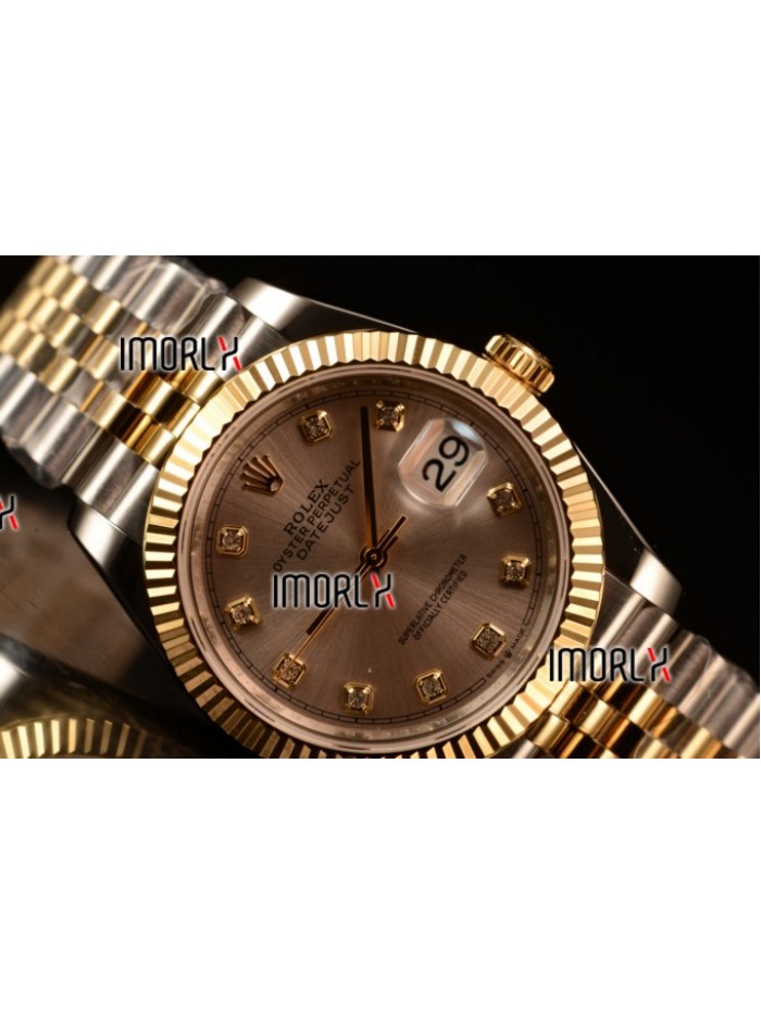 Rolex Datejust 37mm Swiss ETA 2836 Automatic Two Tone with Sliver Dial and Diamonds Markers