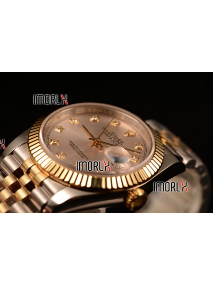 Rolex Datejust 37mm Swiss ETA 2836 Automatic Two Tone with Sliver Dial and Diamonds Markers