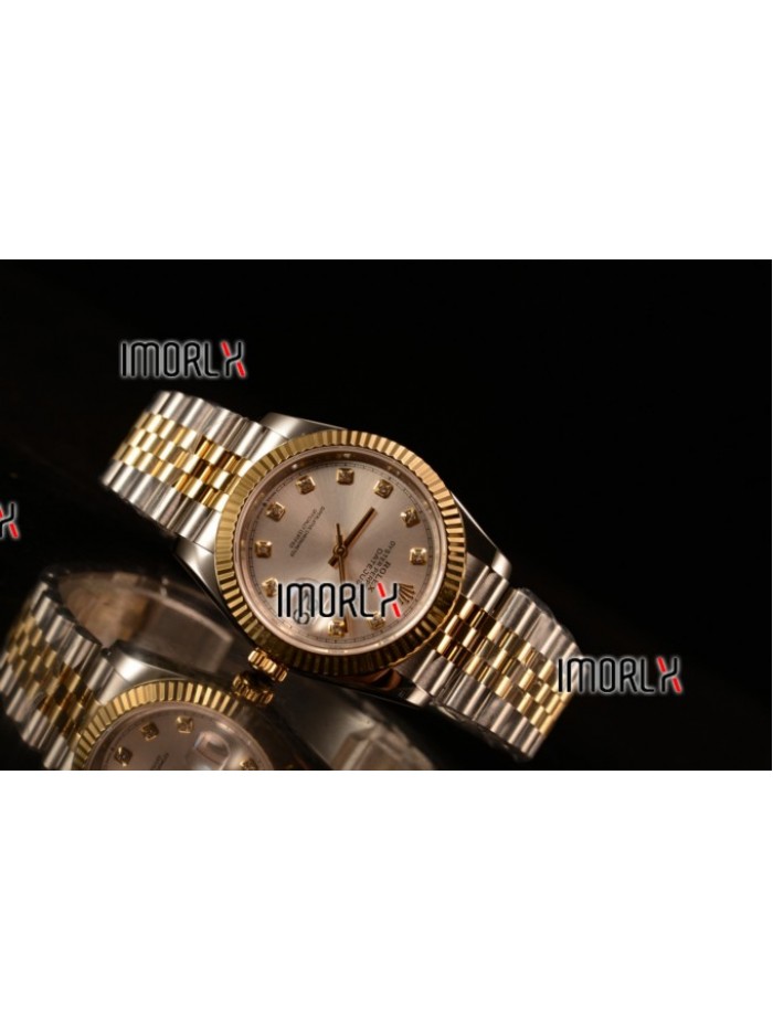 Rolex Datejust 37mm Swiss ETA 2836 Automatic Two Tone with Sliver Dial and Diamonds Markers