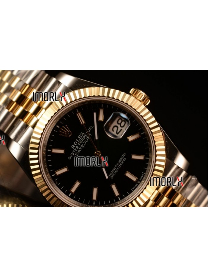 Rolex Datejust 37mm Swiss ETA 2836 Automatic Two Tone with Black Dial and Stick Markers