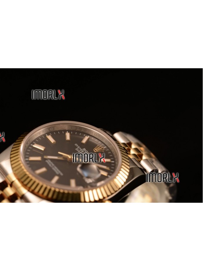 Rolex Datejust 37mm Swiss ETA 2836 Automatic Two Tone with Black Dial and Stick Markers