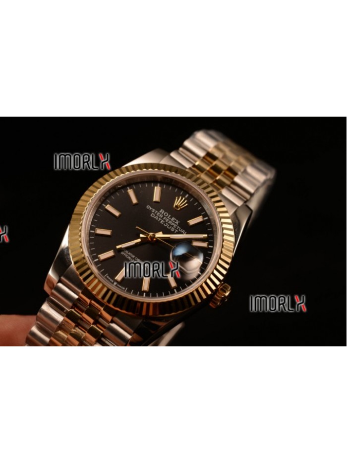 Rolex Datejust 37mm Swiss ETA 2836 Automatic Two Tone with Black Dial and Stick Markers