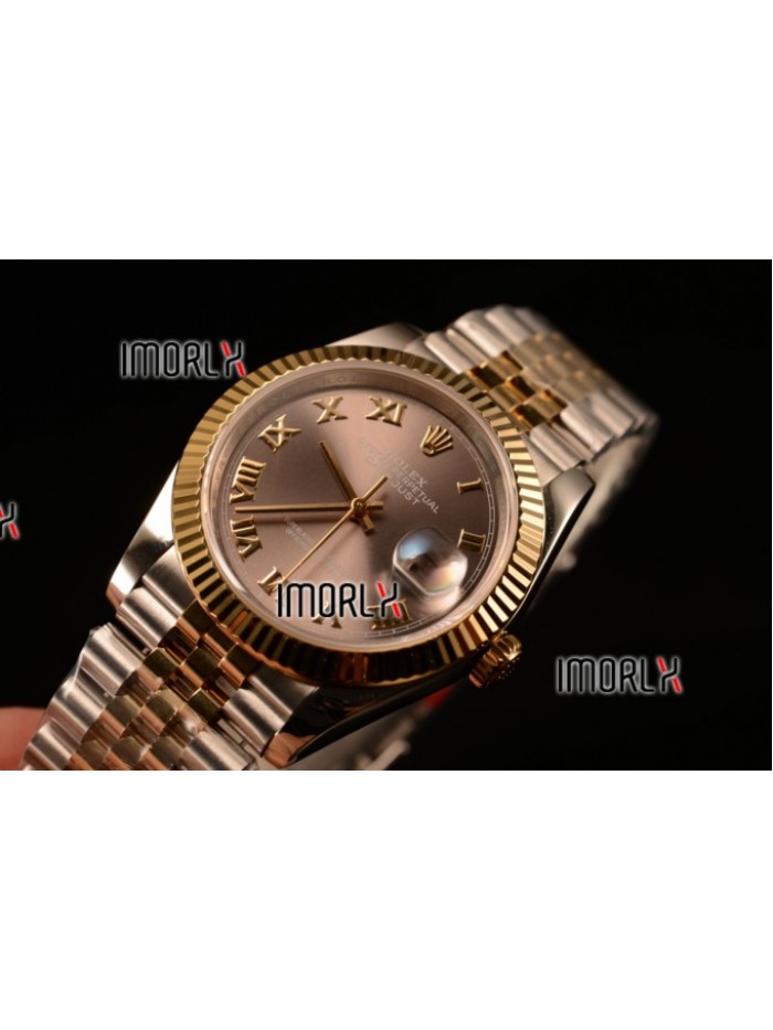 Rolex Datejust 37mm Swiss ETA 2836 Automatic Two Tone with Pink Dial and Roman Markers