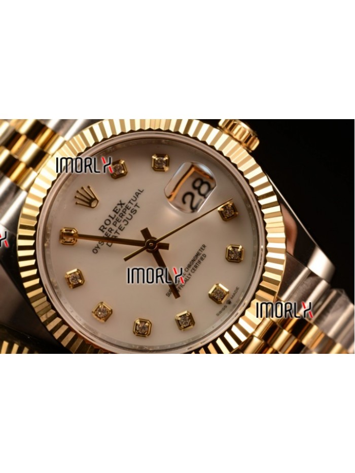 Rolex Datejust 37mm Swiss ETA 2836 Automatic Two Tone with White MOP Dial and Diamonds Markers