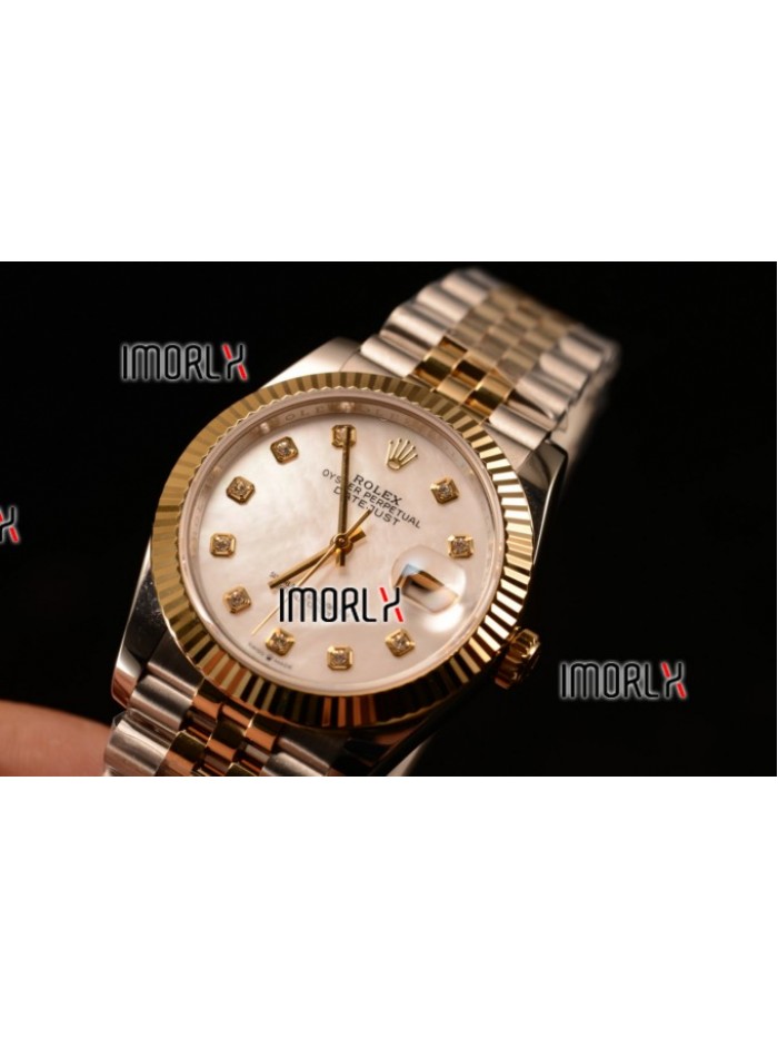 Rolex Datejust 37mm Swiss ETA 2836 Automatic Two Tone with White MOP Dial and Diamonds Markers